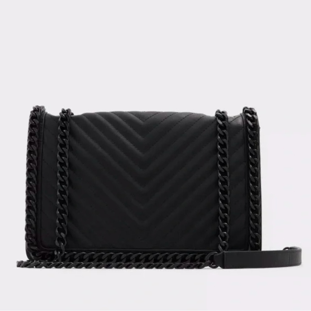 Aldo Black Quilted Chevron Crossbody with Chain Strap